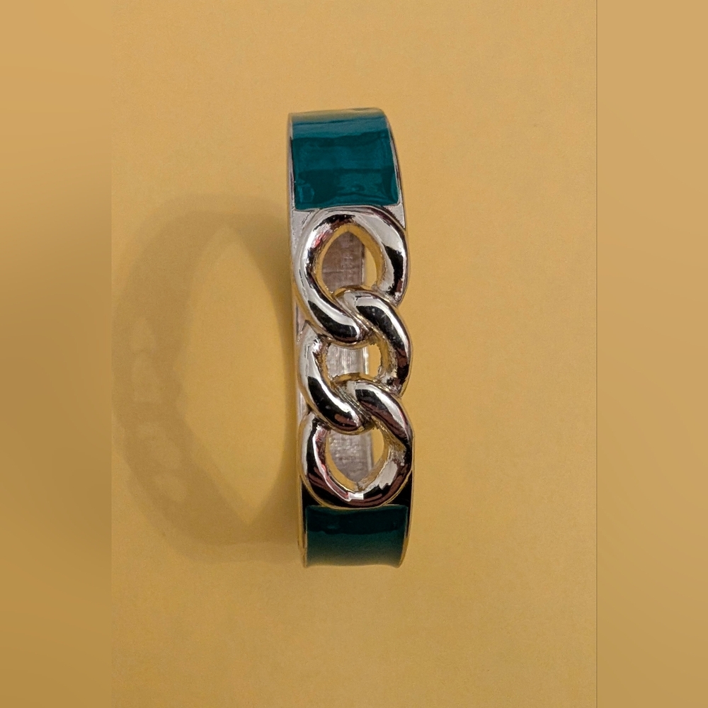 Ring Link Teal Enamel Clamper Bracelet.